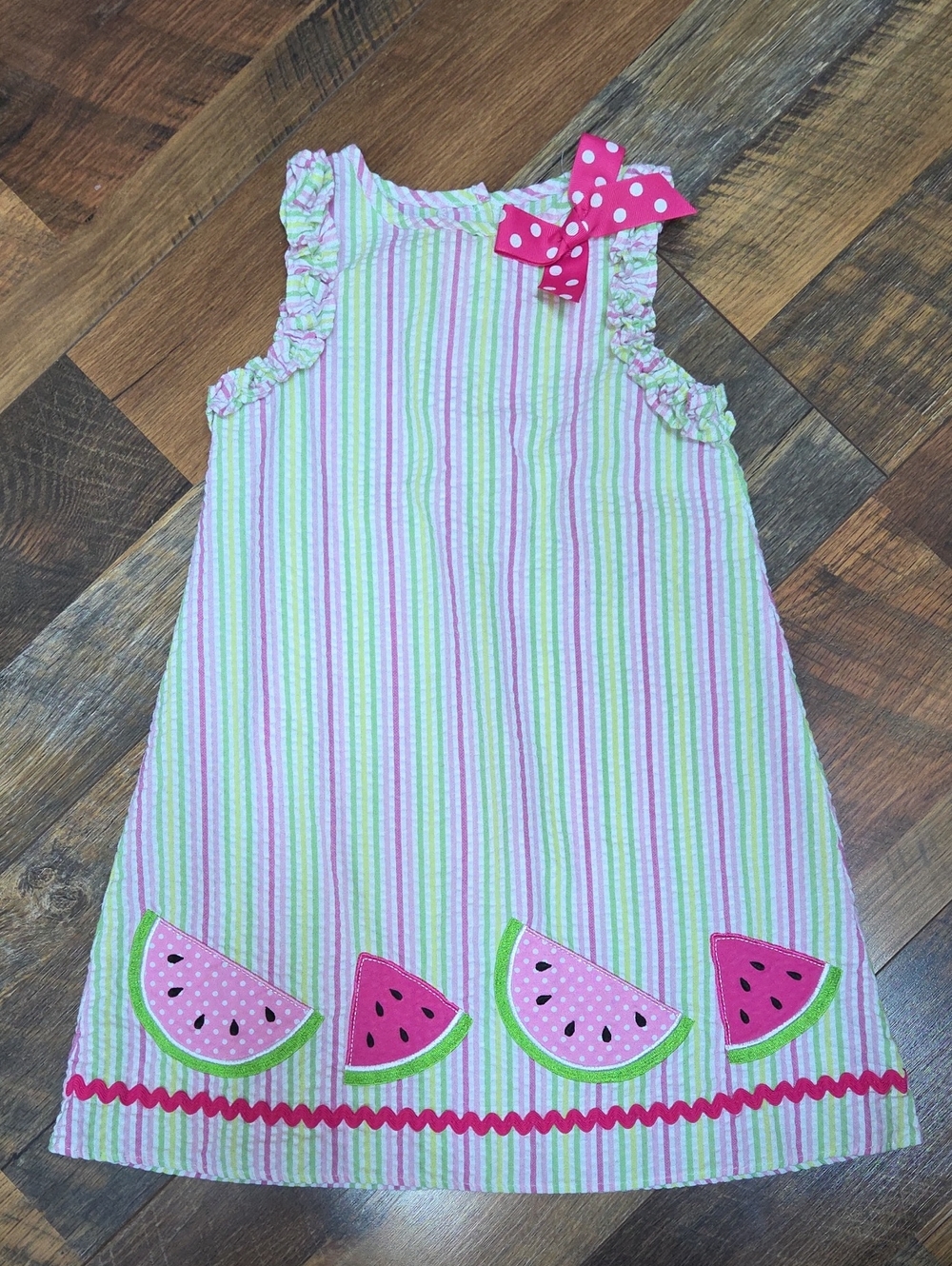 Good Lad Pink & Green Striped Watermelon Seersucker Sleeveless Dress, Size 5